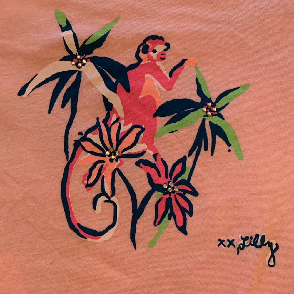 Lily Pulitzer pink T w/monkey screen print, XL - Picture 2 of 6
